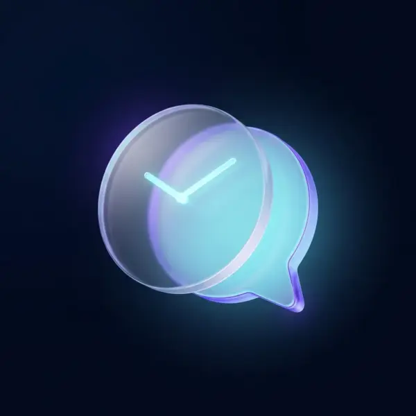 One-hour strategy call — a glass clock merged with a chat bubble
