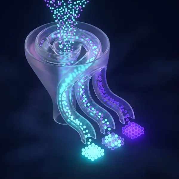 AI lead triage — a glass funnel sorting leads into ranked lanes