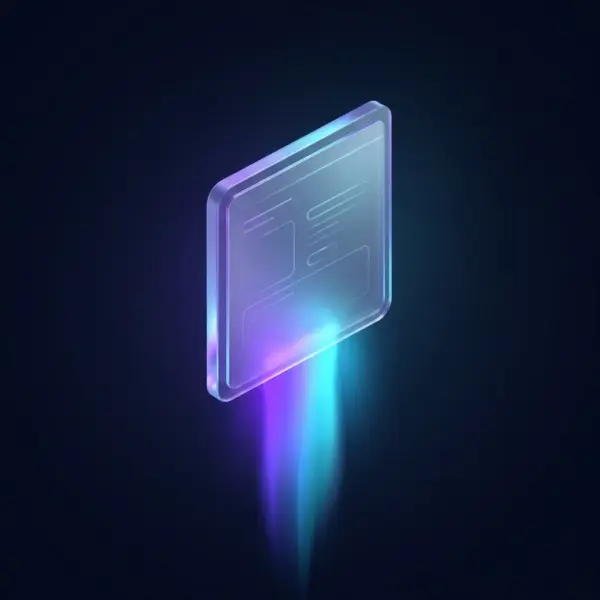 One-page website build — a single glowing glass web page in deep space