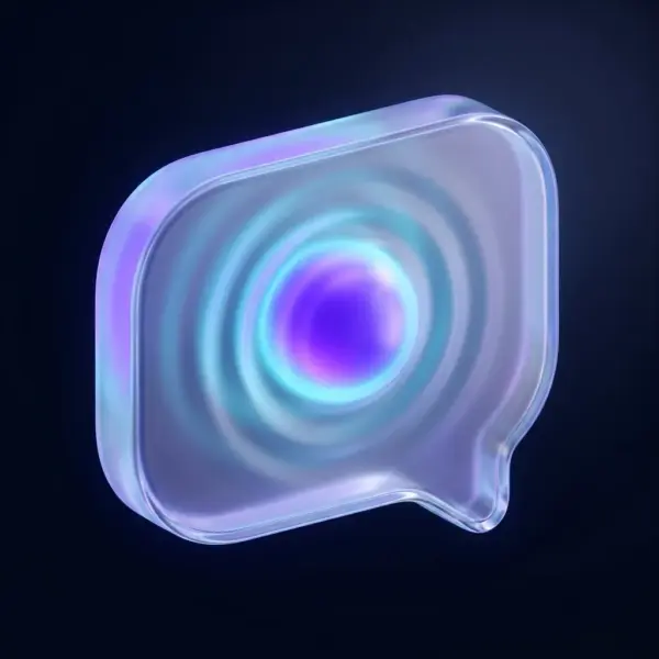 Custom AI chatbot build — a glass chat bubble around a glowing AI core