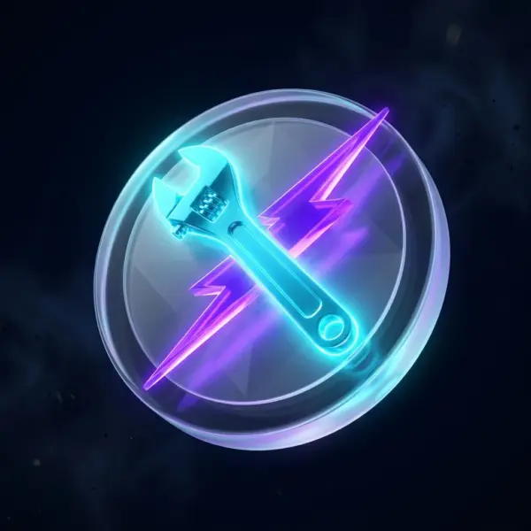Emergency website fix — a cyan wrench and violet spark over a protective glass shield