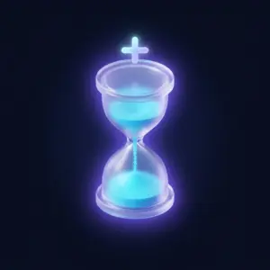 Extra monthly hours — a glass hourglass with a glowing plus spark for added capacity