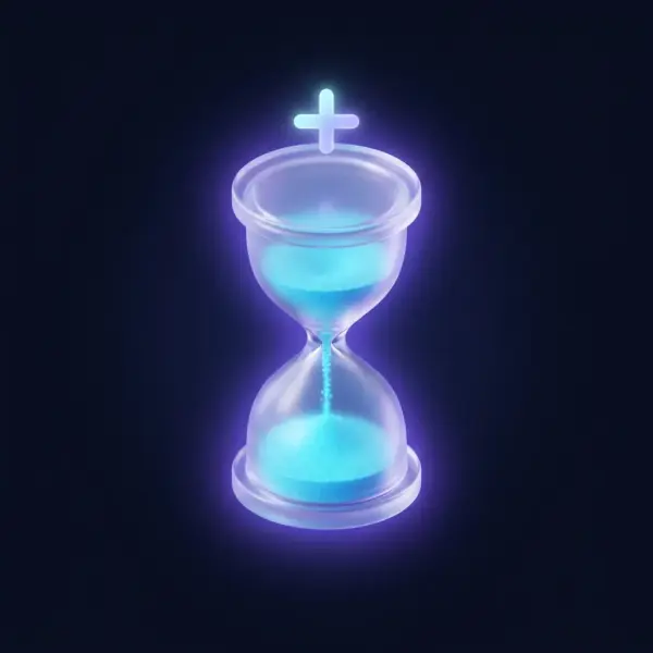 Extra monthly hours — a glass hourglass with a glowing plus spark for added capacity