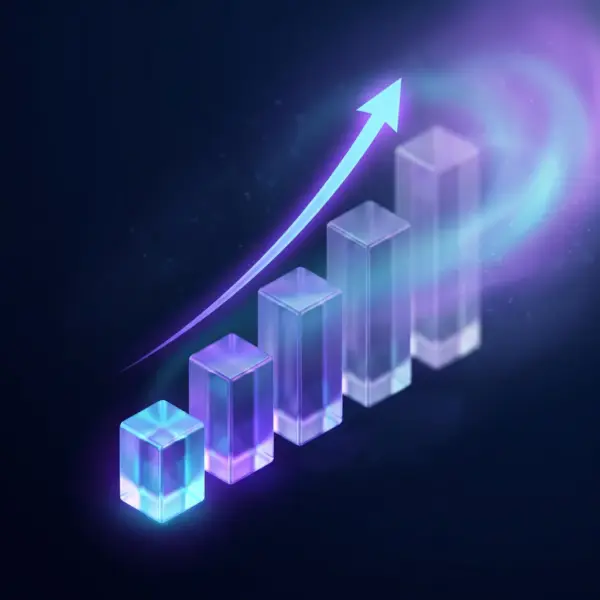 Max SEO & content retainer — rising growth bars fading into endless growth