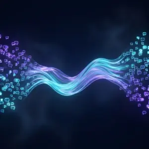 Voice-of-customer analyser — feedback bubbles condensing into a sentiment wave